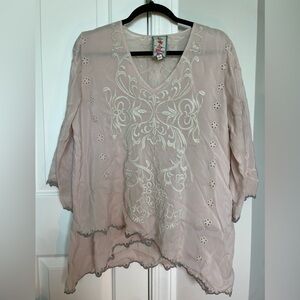 Johnny Was Blush Embroidered Blouse
